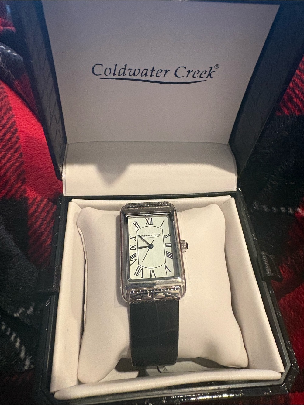 Coldwater Creek Silver Rectangular Watch with Black Strap